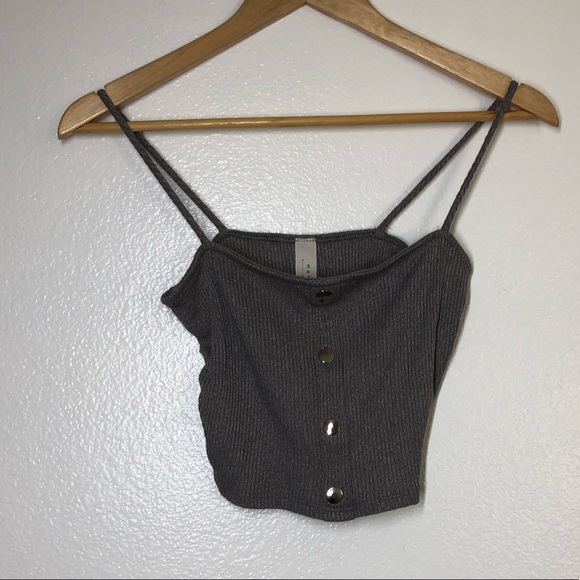 May Pink Grey Strap Crop Top - Picture 1 of 6
